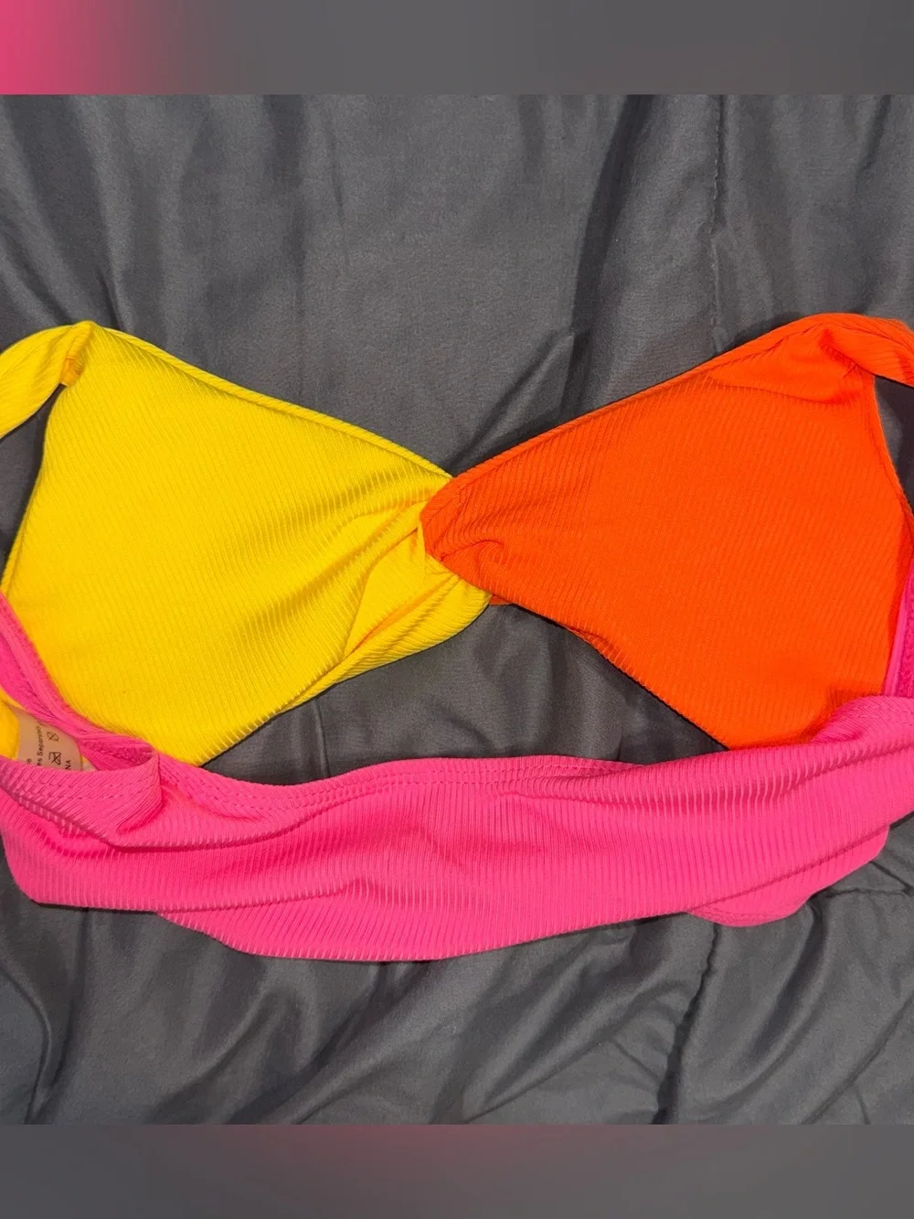 Kids Colorblock Twist Front Bikini - Orange/Yellow Top with Pink Bottom